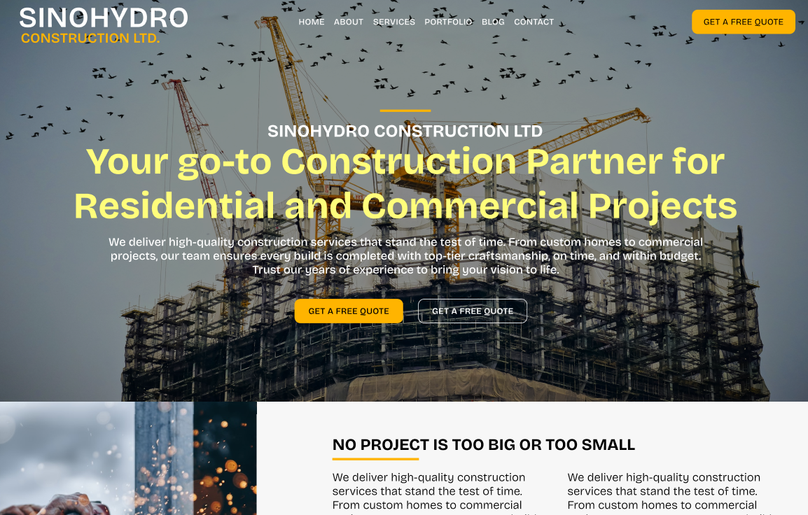 website hero section for a construction company
