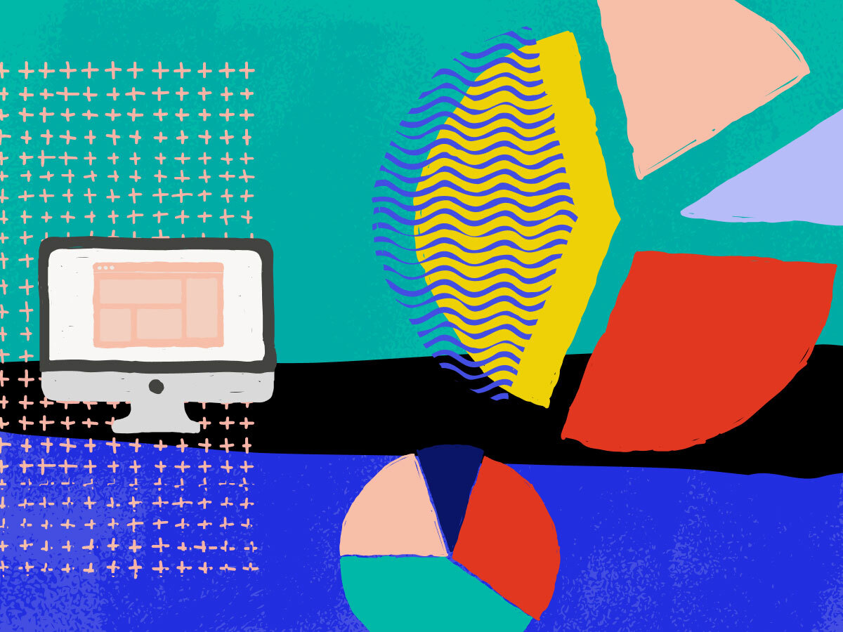 computer screen next to pie chart