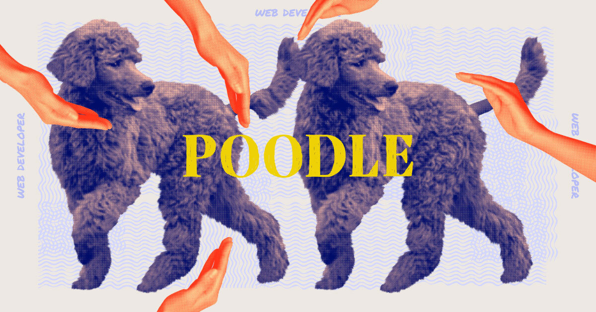 A poodle dog and the tech job its representing, web developer