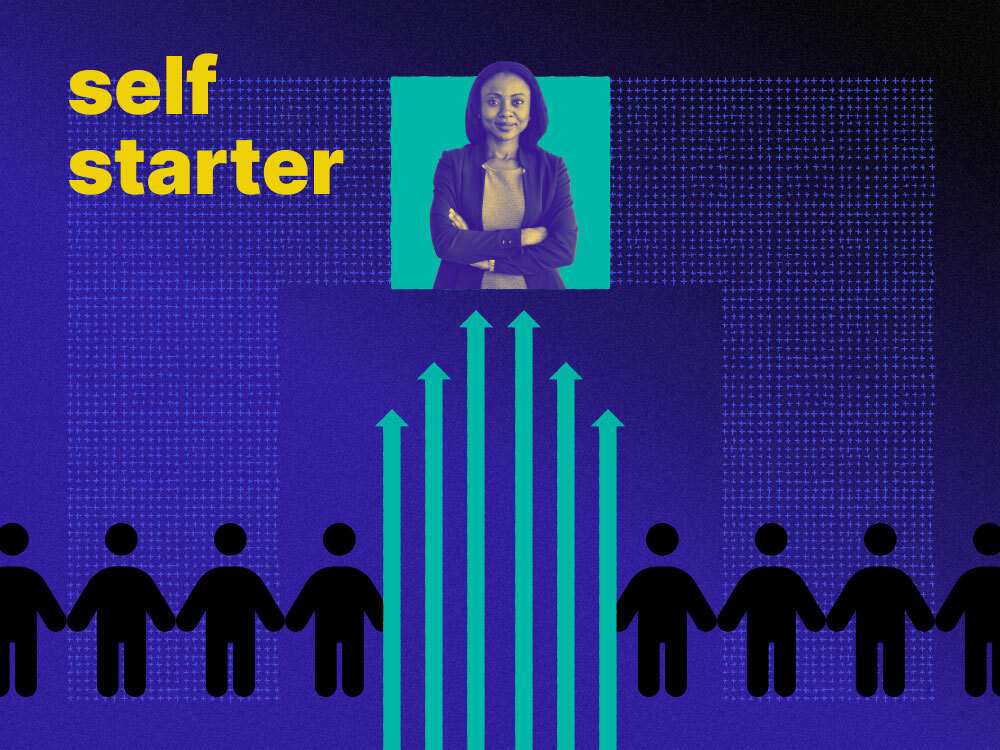 An image that says "self starter" and shows a business woman, representing the growth of a self-starter in partnerships