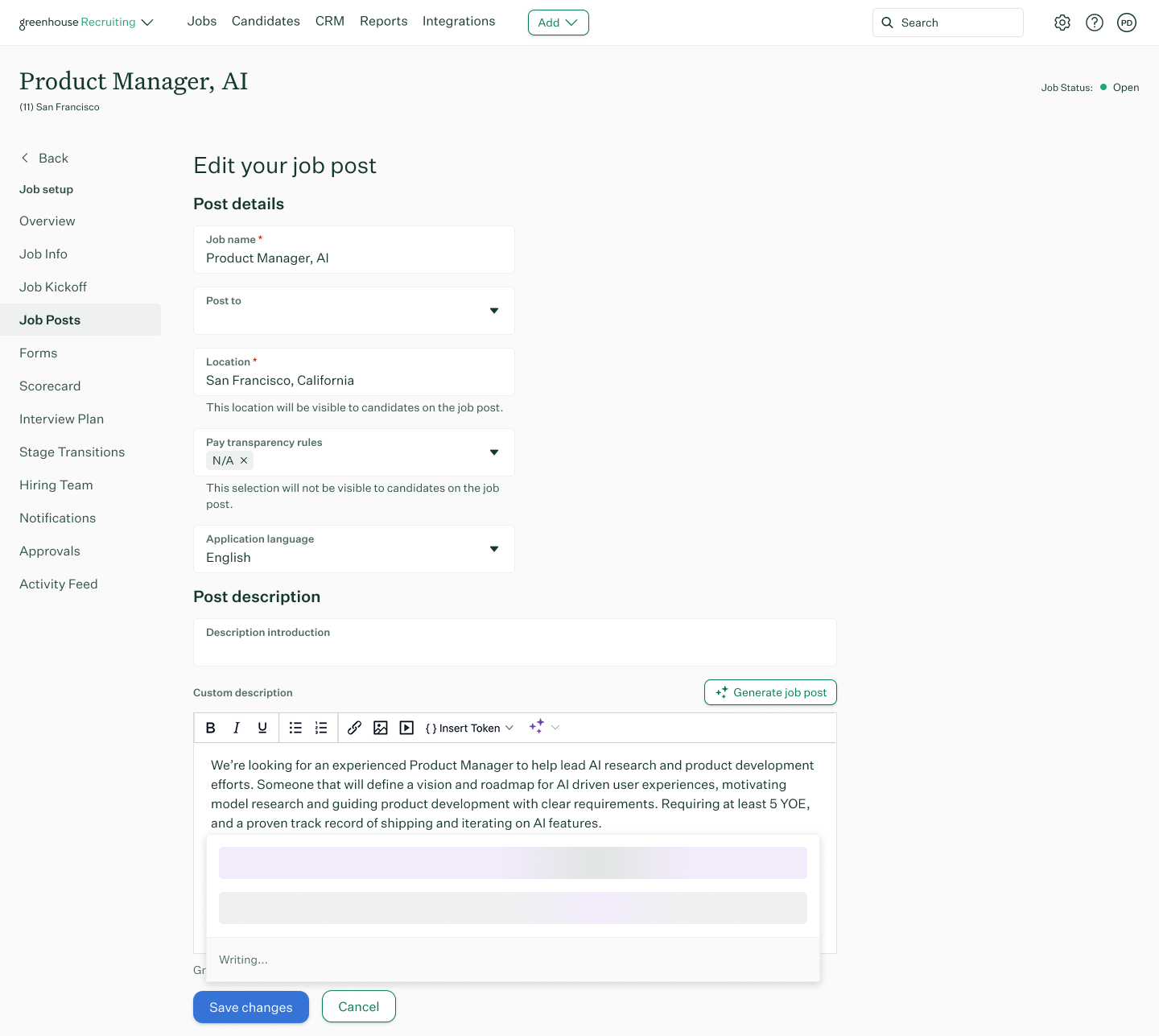 Job post description suggestions