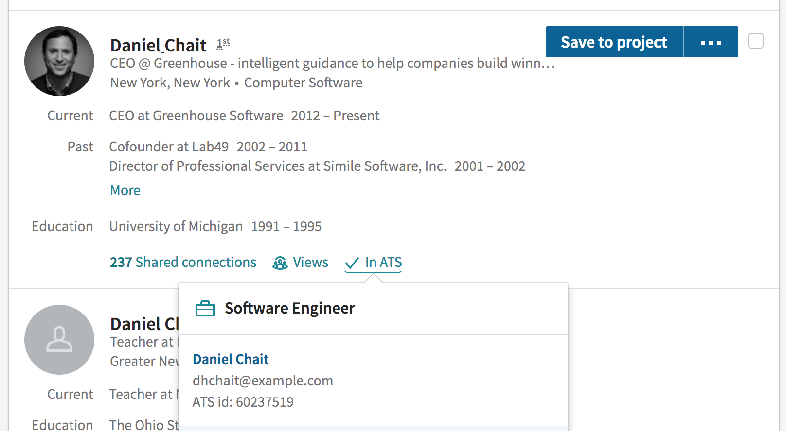Greenhouse's Integration with LinkedIn In ATS indicator view