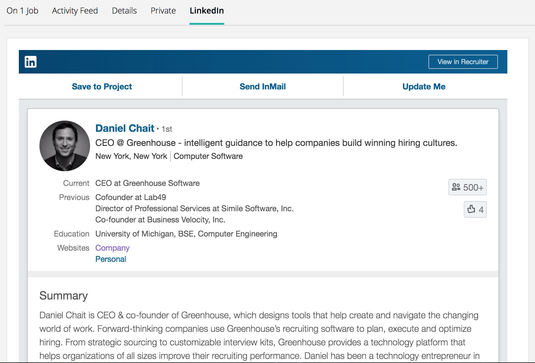 Greenhouse's Integration with LinkedIn ATS profile widget