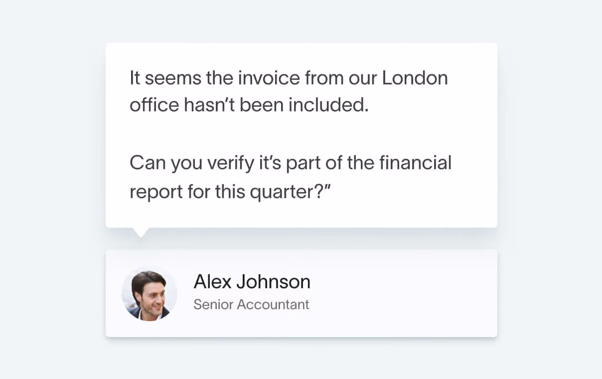 Reviewer comment in DualEntry approval workflow asking to verify a London office invoice