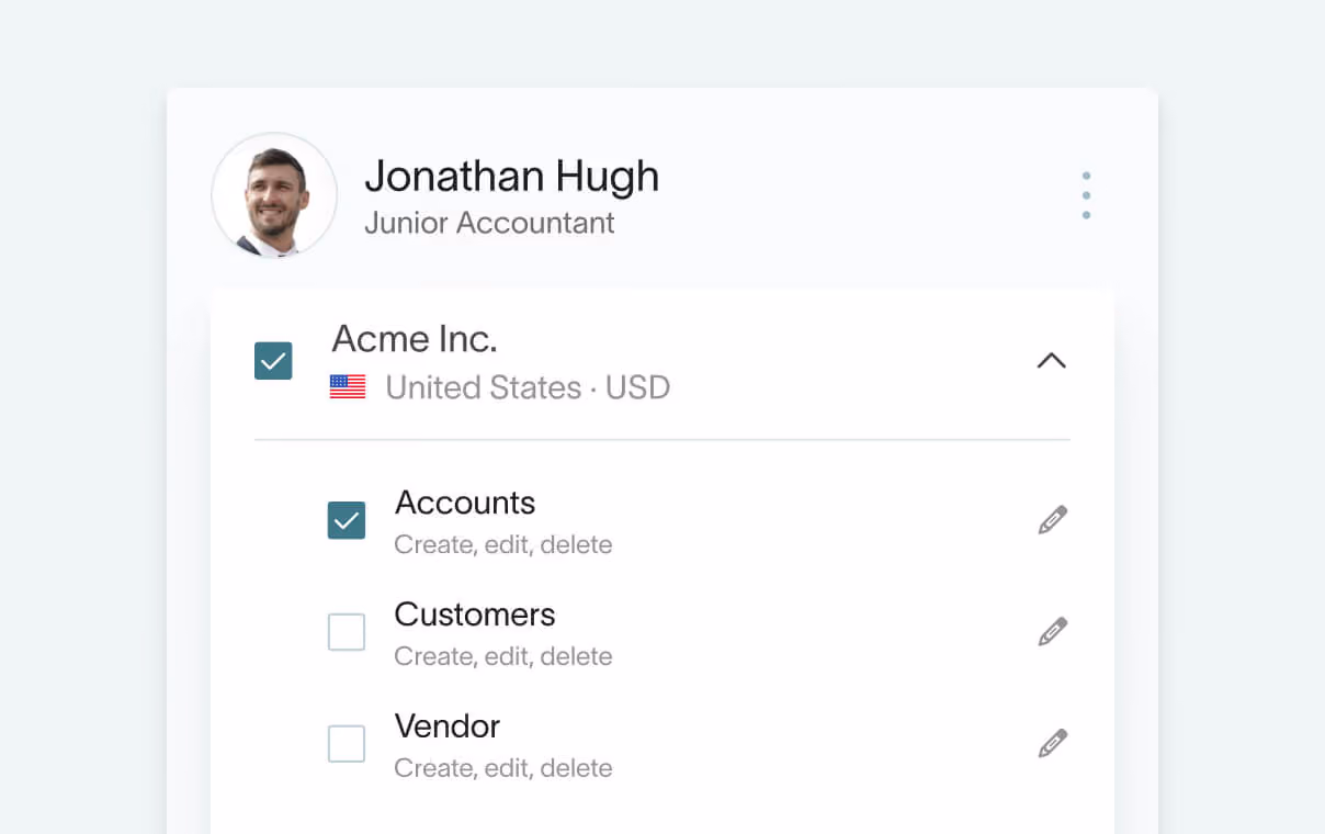 Entity level user permissions in DualEntry budgeting and planning for accounts, customers, and vendors