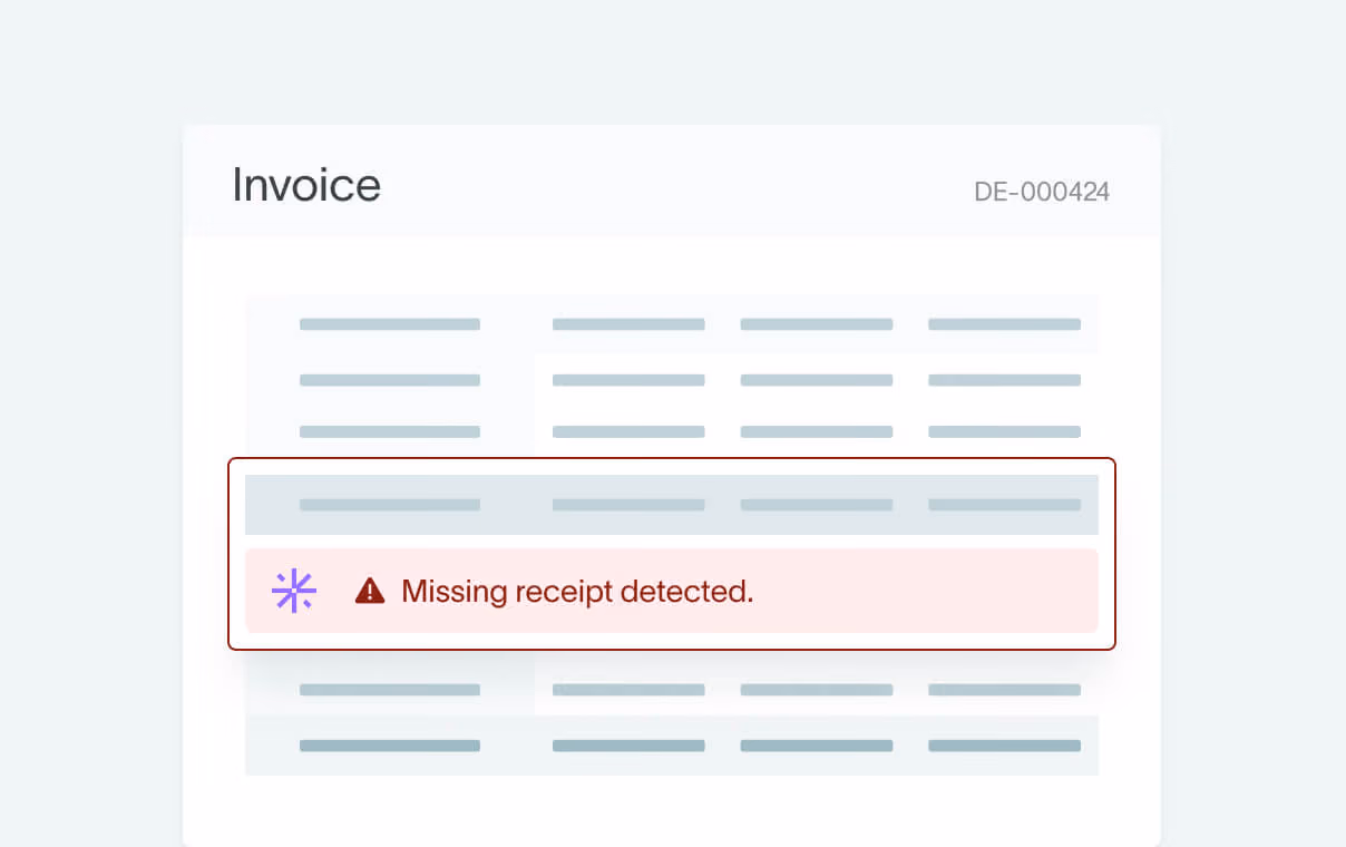 DualEntry AI detecting a missing receipt on an invoice in accounts payable