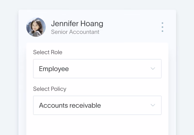 Role based access assigning an accounts receivable policy in DualEntry treasury management software