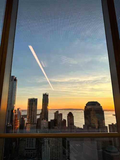 Sunset over the New York harbor seen from the DualEntry office