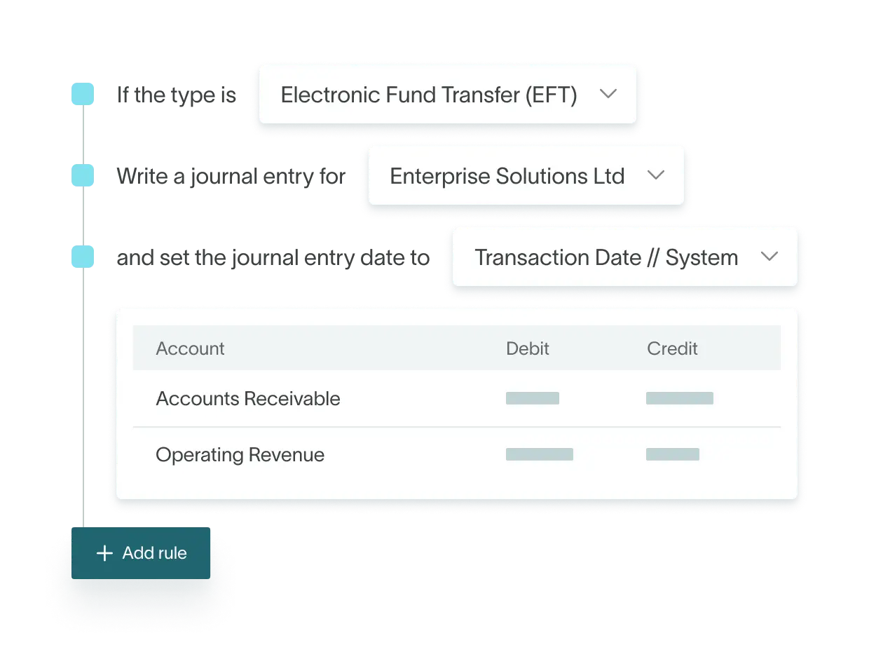 Automated accounting rule in DualEntry creating journal entries for electronic fund transfers
