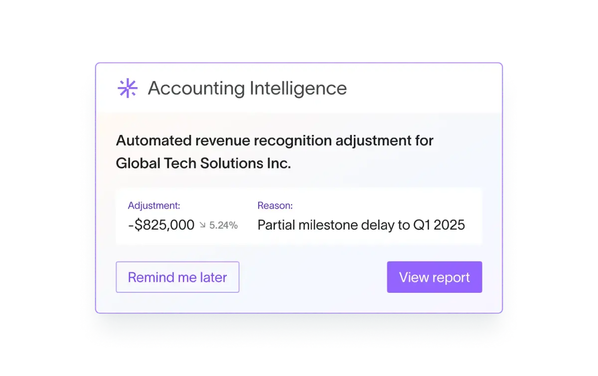 DualEntry automated accounting adjustment for revenue recognition after a milestone delay