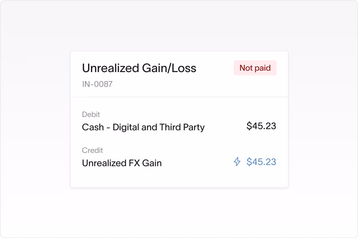 DualEntry pulls live exchange rates daily and applies them automatically at period-end.