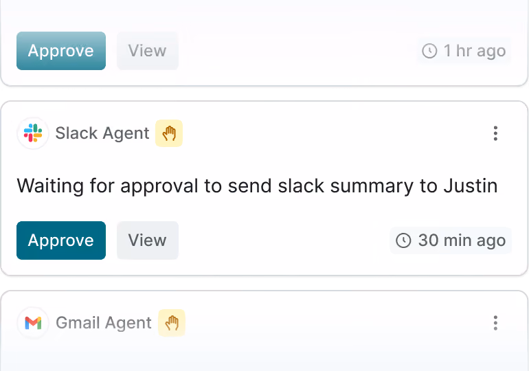 Agent approval queue awaiting a human decision