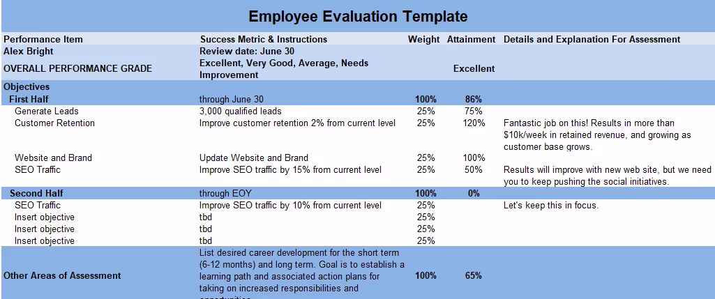 Employee evaluation template in Excel