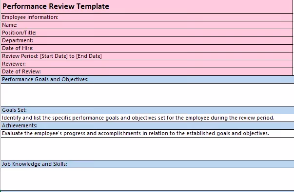 Simple employee performance review template in Excel