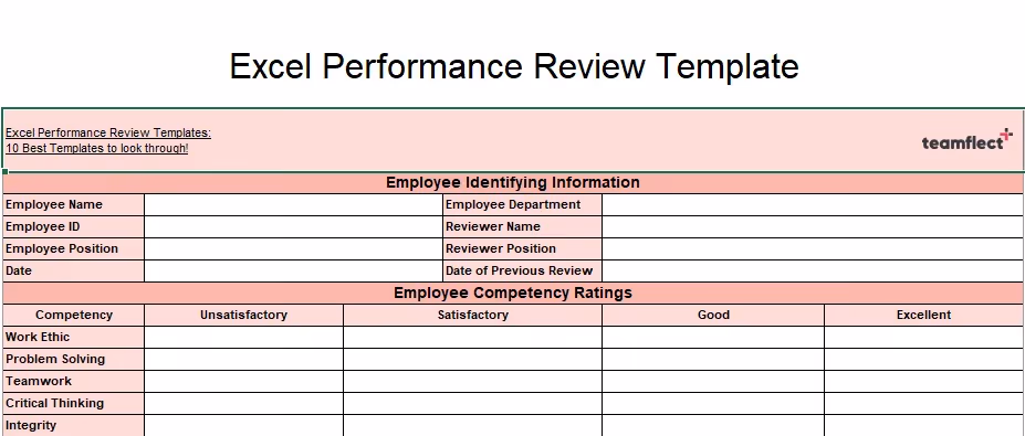 Employee performance review template with competency ratings in Excel