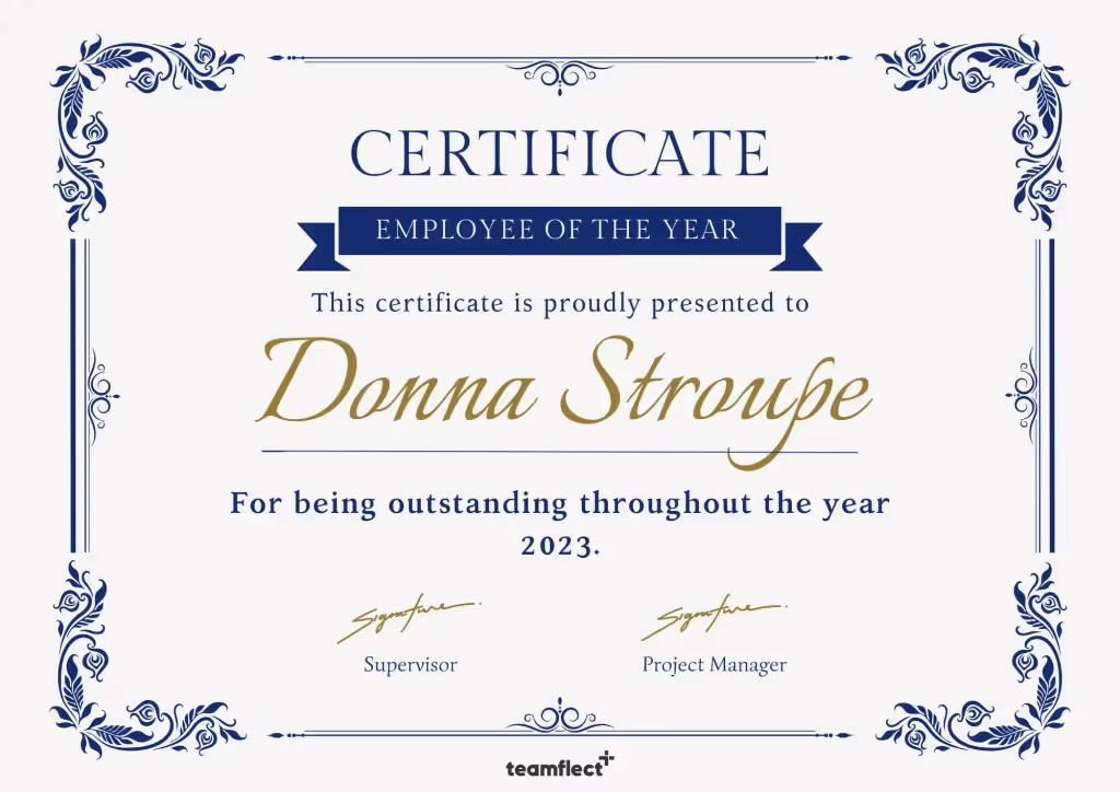employee of the year certificate