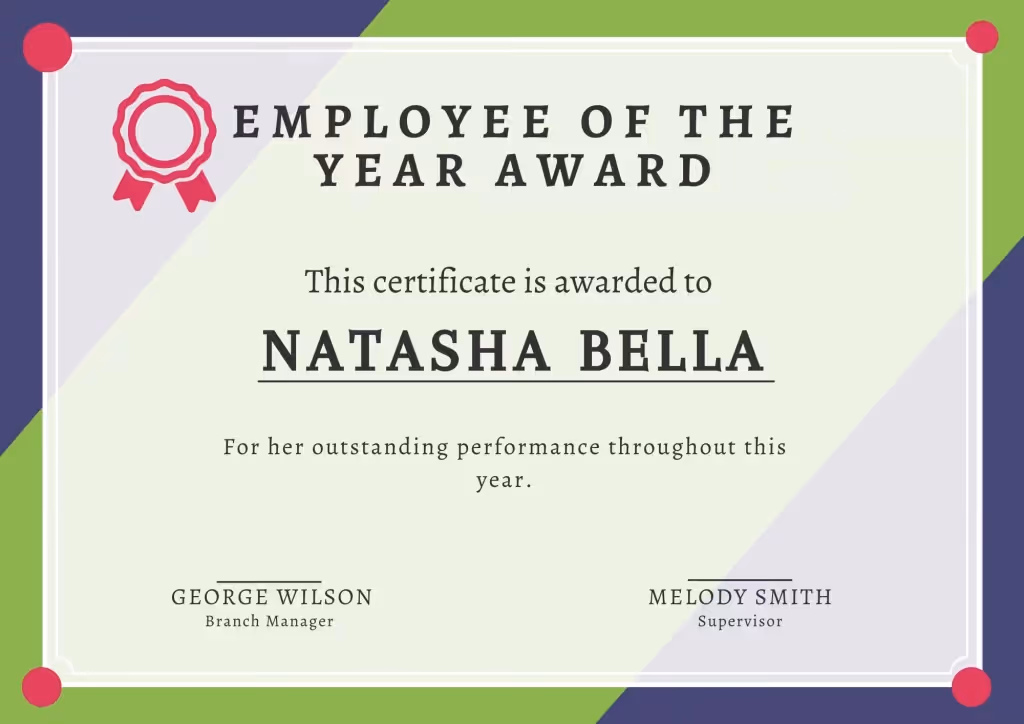 employee of the year certificate