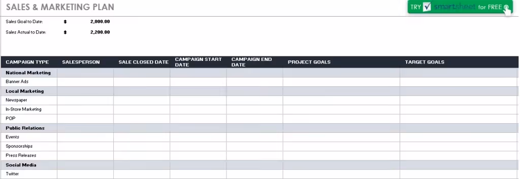 Sales and Marketing Timeline Template