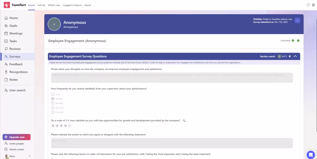 Employee engagement surveys inside Microsoft Teams