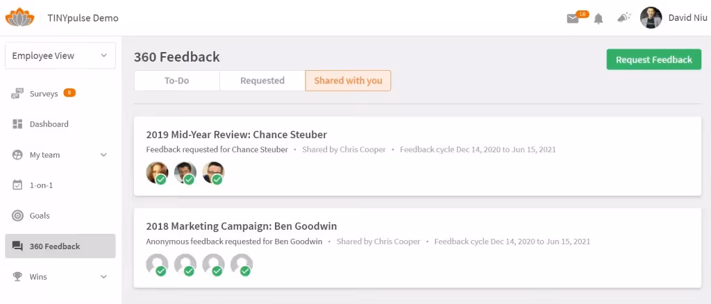 TINYPulse - 360 Feedback questions