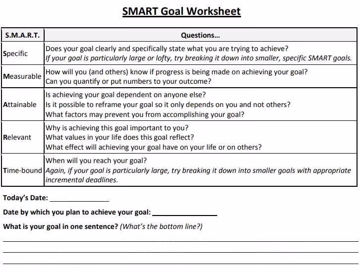 Single line Goal Setting Template in PDF format
