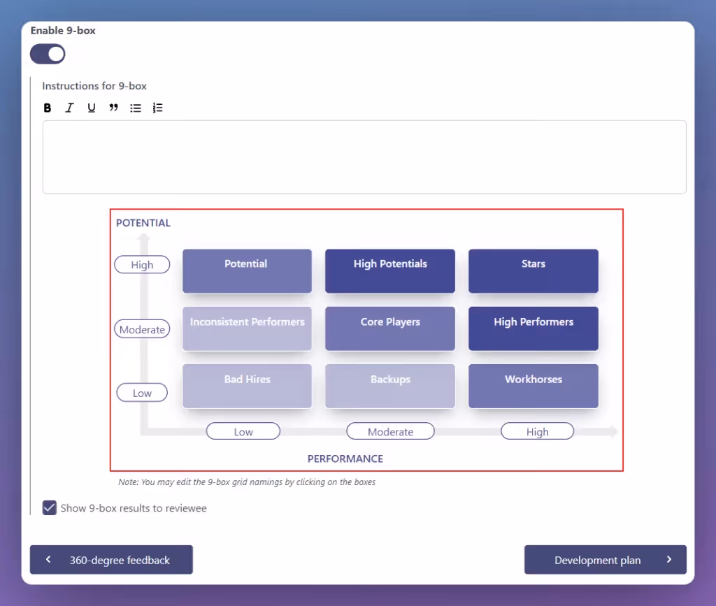 9 Box Talent Grid in Teamflect