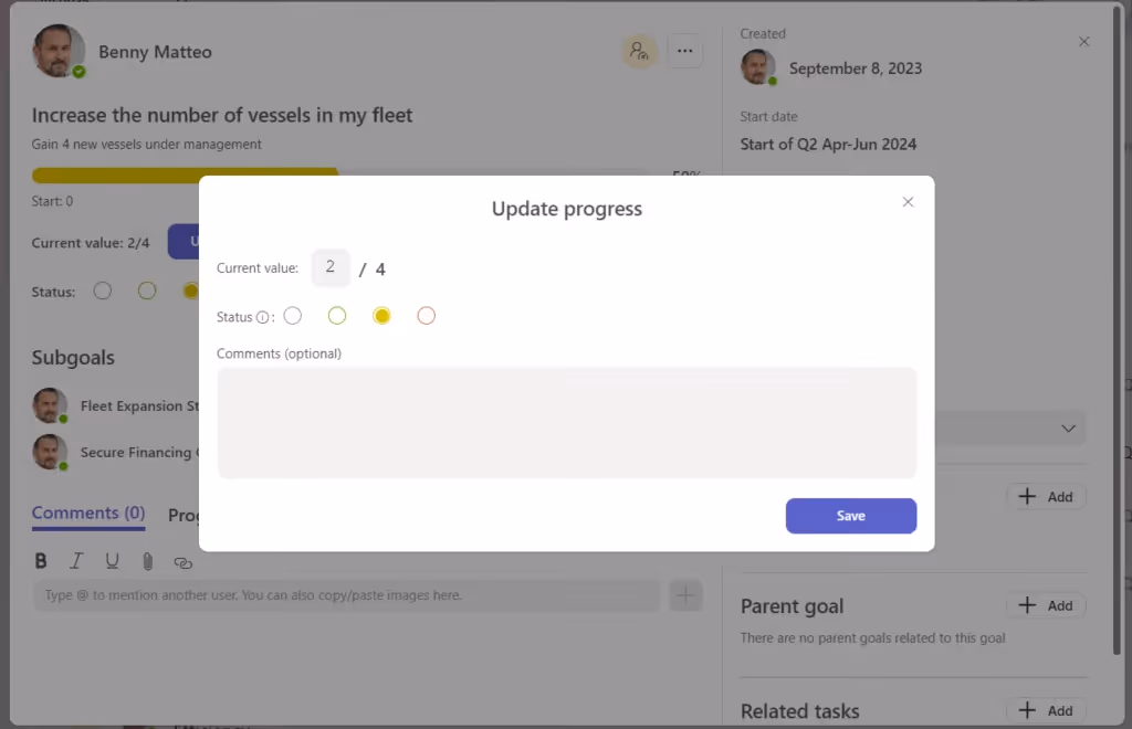 Track goal progess with Teamflect