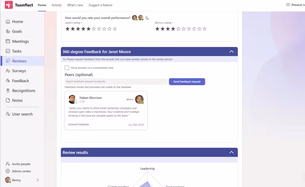 Use 360 degree feedback for performance reviews in Microsoft Teams with Teamflect