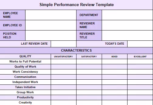 Simple performance review template in Excel