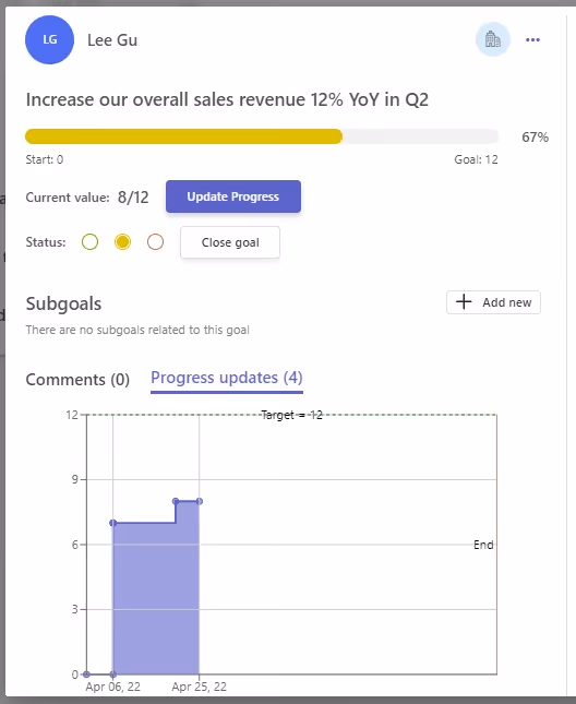 Teamflect goal progress view