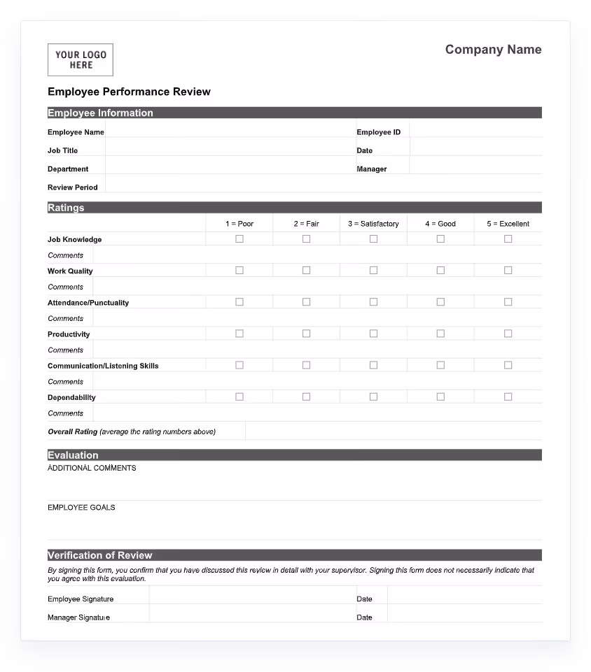 90 Day Review Template for Microsoft Word