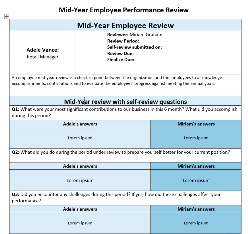 Mid-year review template in Word format