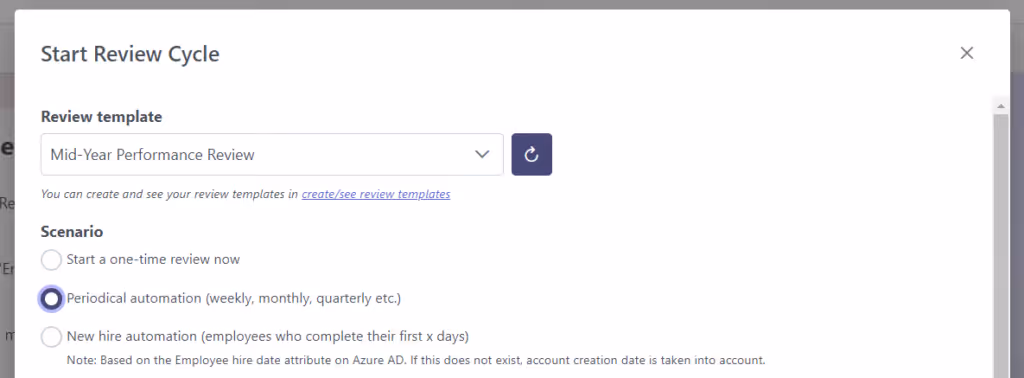 Start review cycles with Teamflect