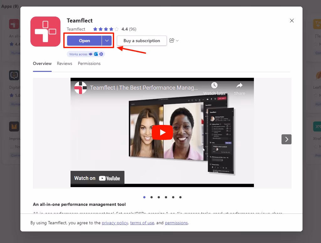 Teamflect in ms teams app store