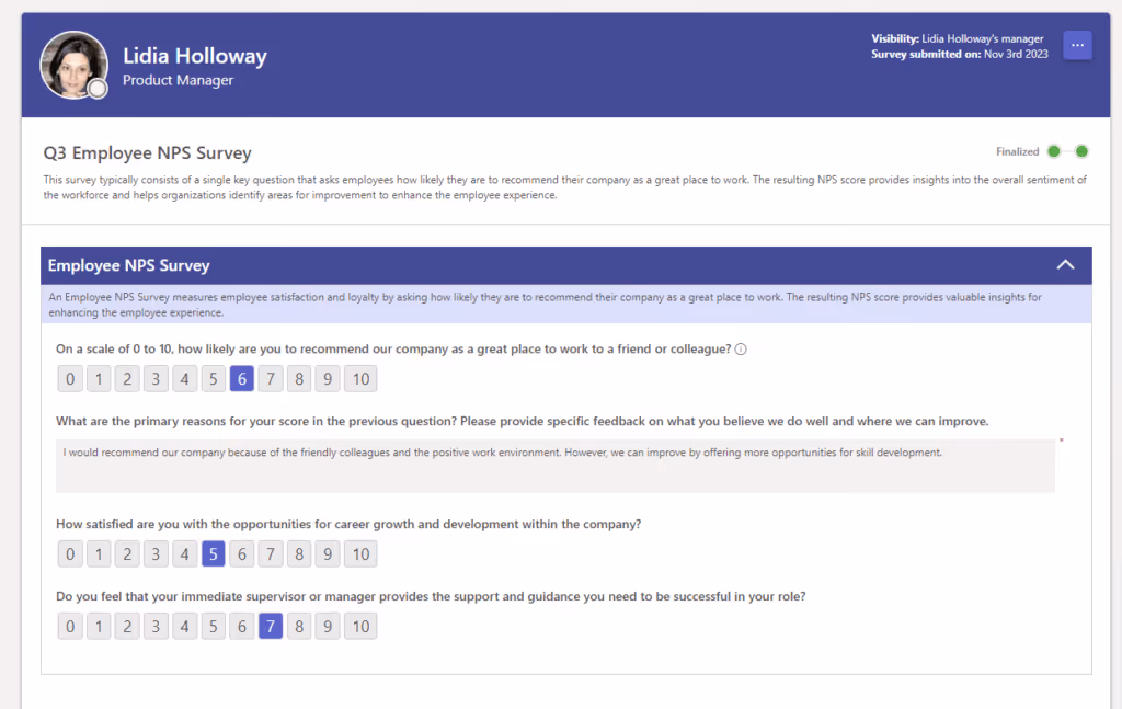 Filling Out Employee NPS Surveys Inside Microsoft Teams