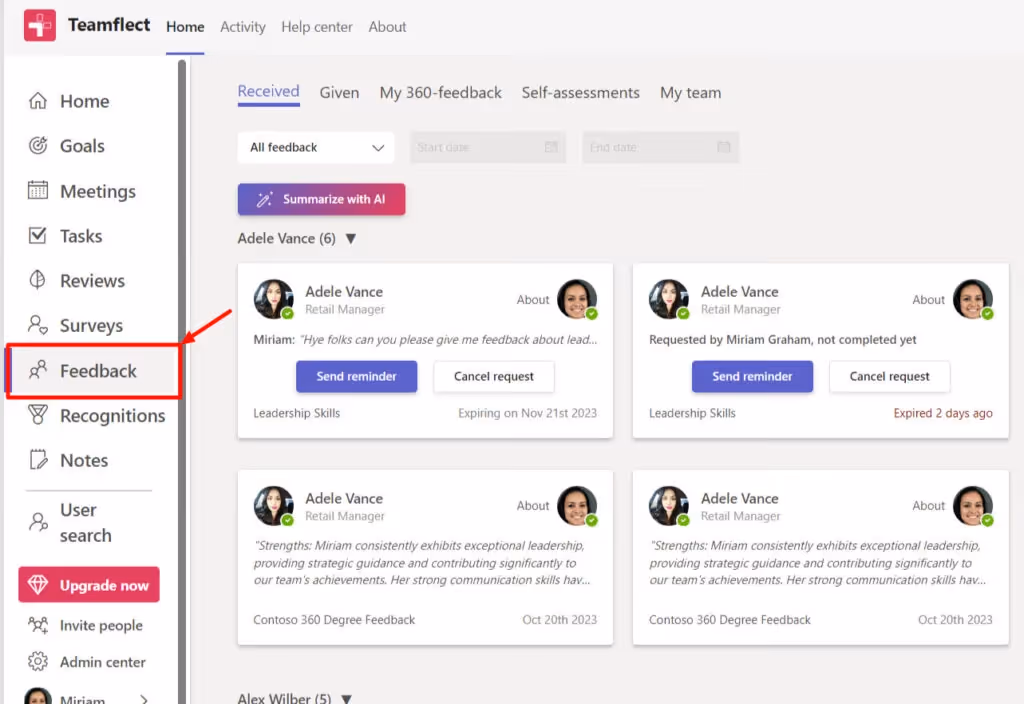 teamflect feedback module