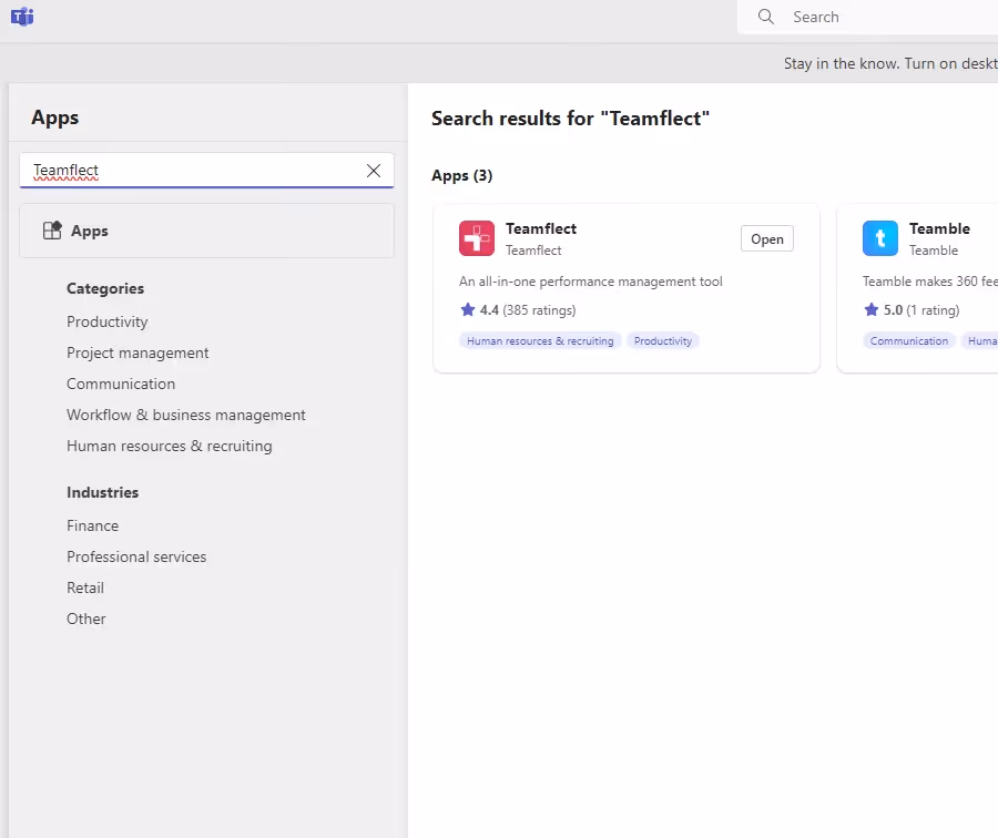 teamflect in ms teams app store
