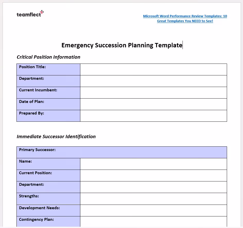 Emergency Succession Plan Template