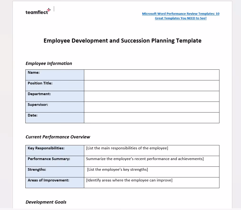 employee development and succession planning template