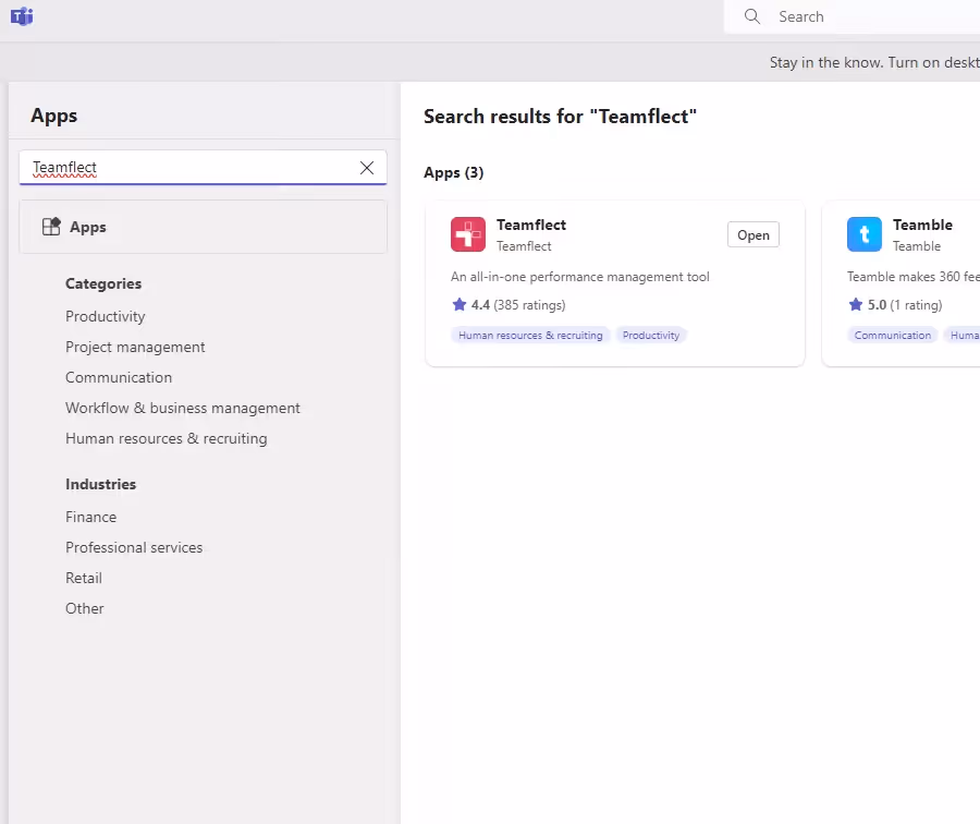 Teamflect download view