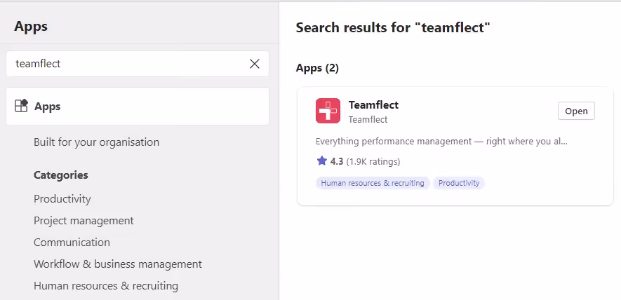 Search Teamflect in Microsoft App Store