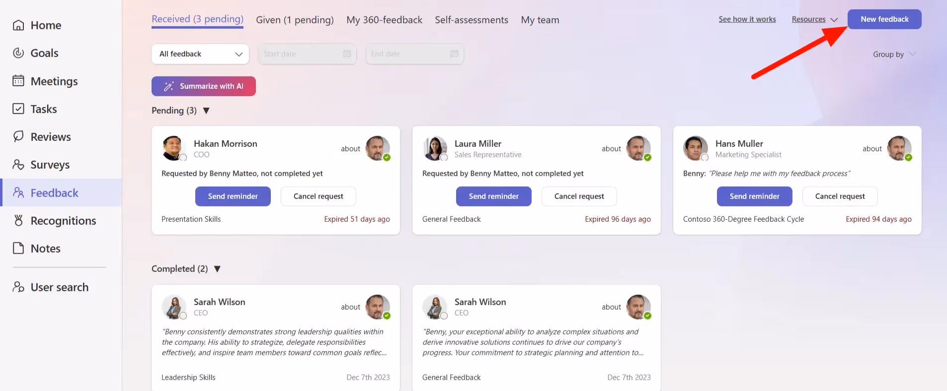 Deliver employee feedback in Microsoft Teams