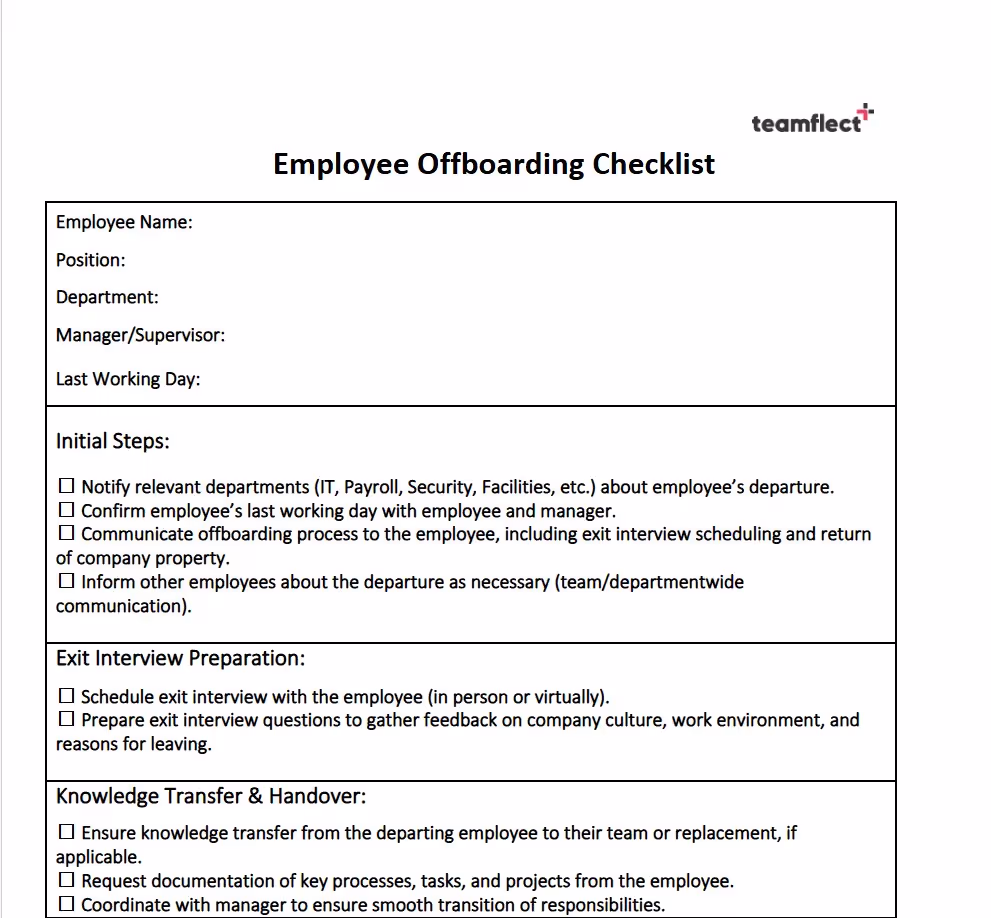 Word Employee Offboarding Checklist Template