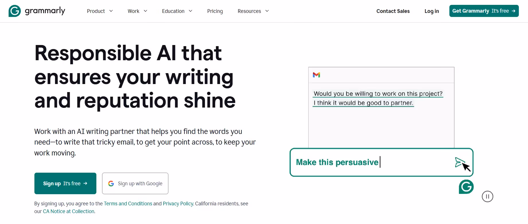 grammarly website homepage