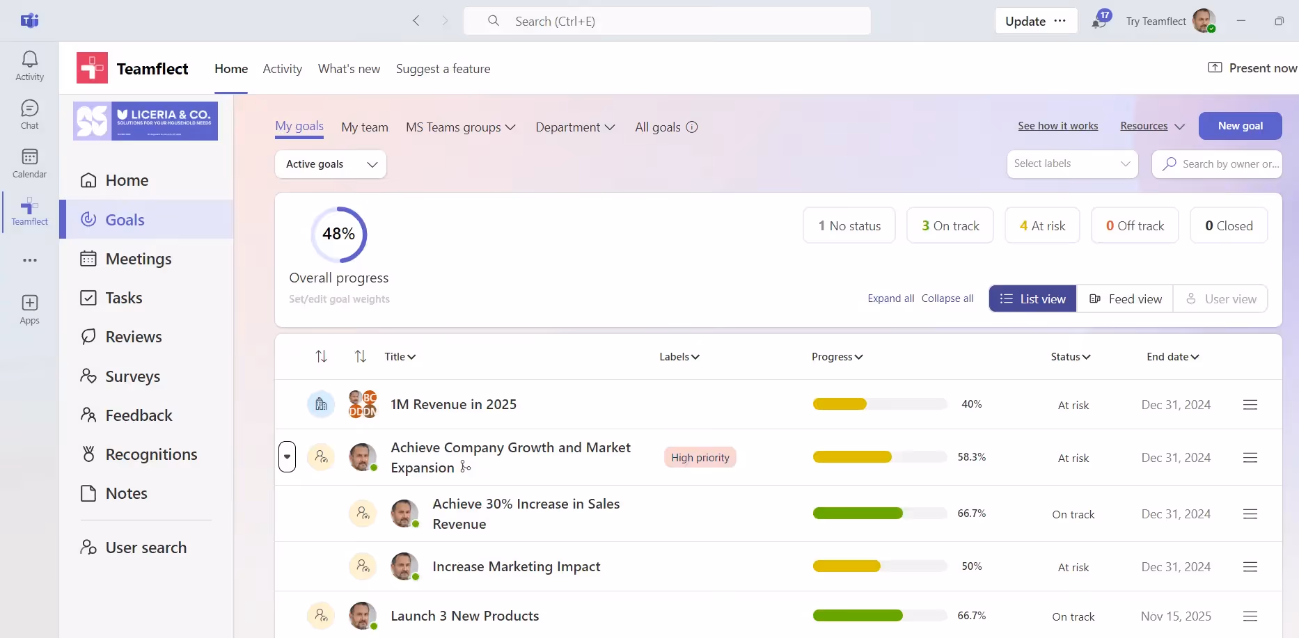 Teamflect goals module