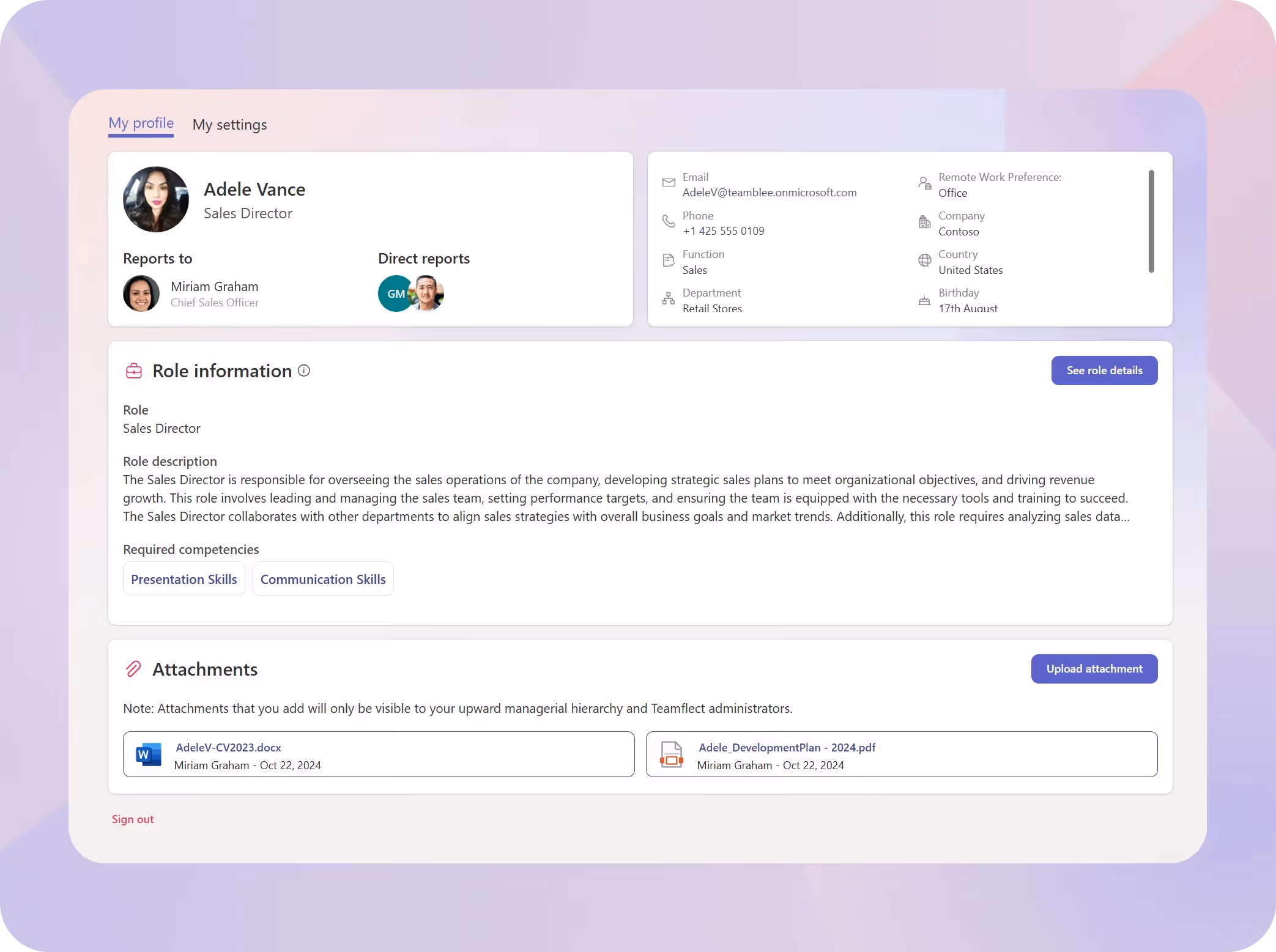 Teamflect My Profile view