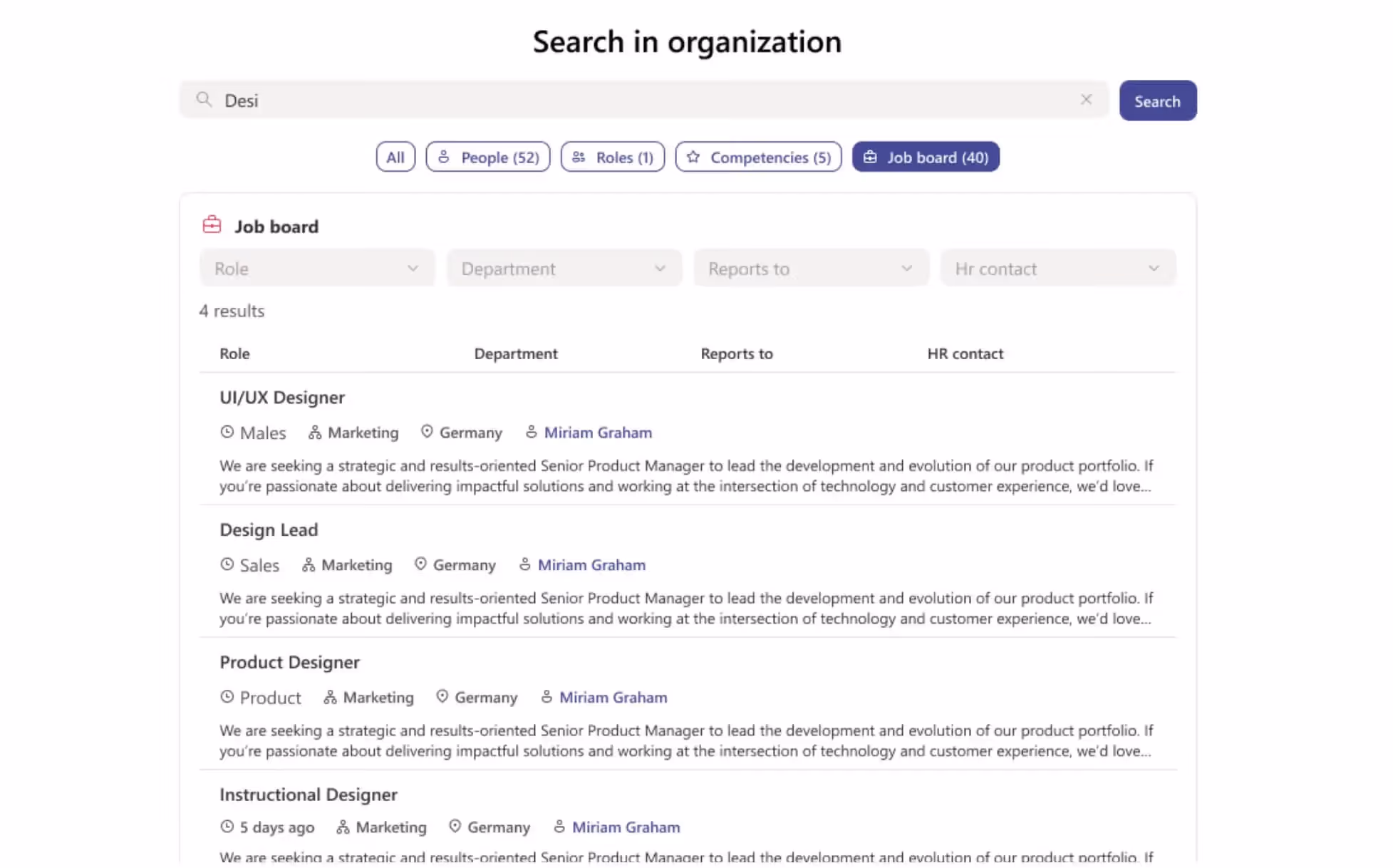 Internal Job Boards inside Teamlect's Intranet