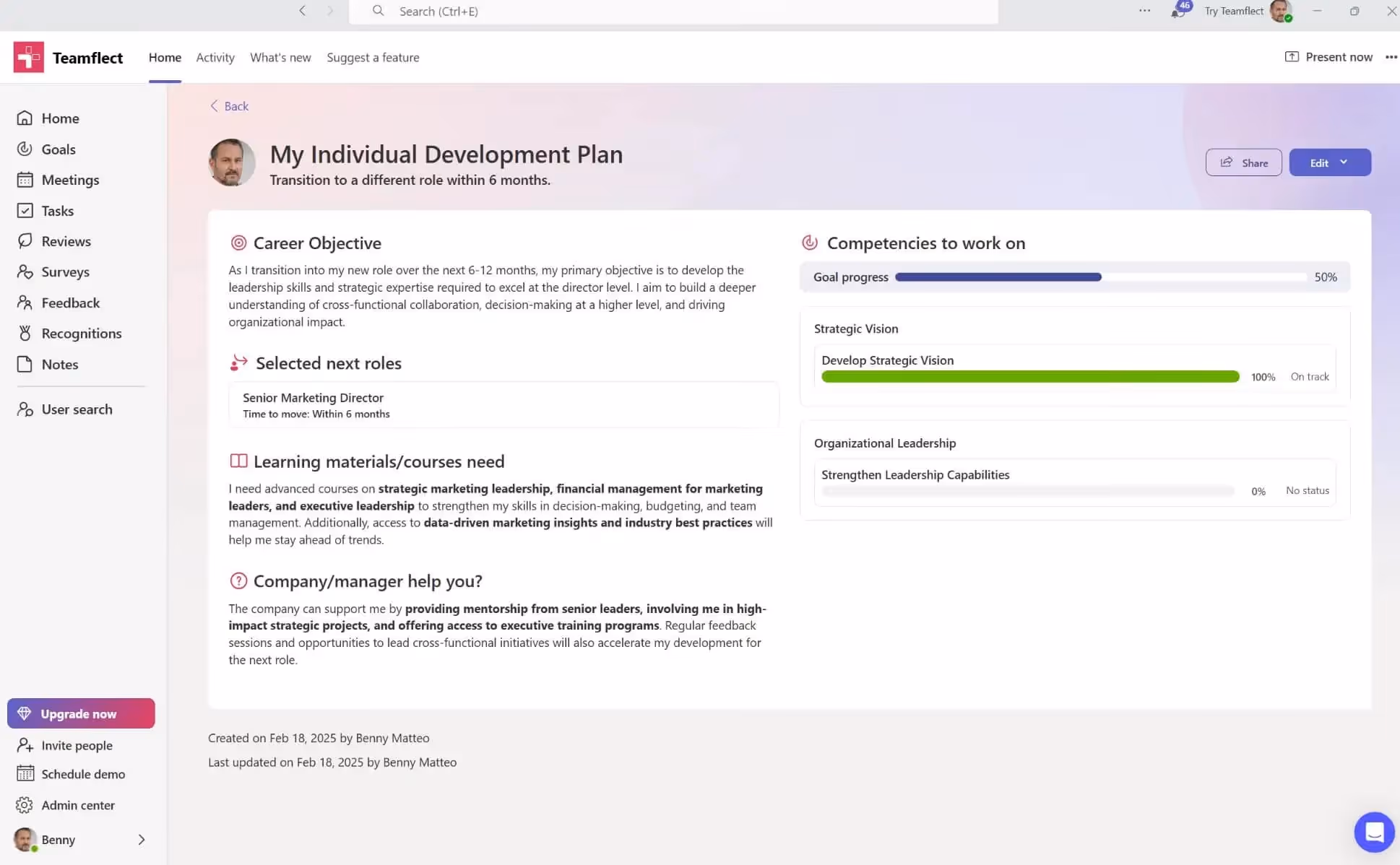 Individual development plans in Microsoft Teams