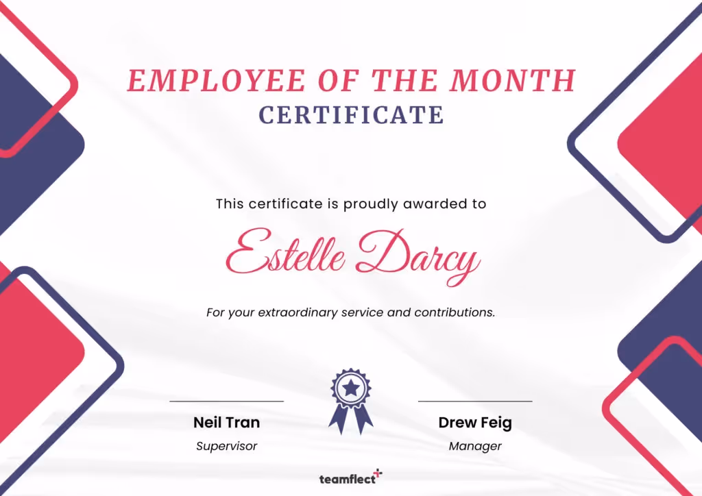 Pink and blue employee of the month template