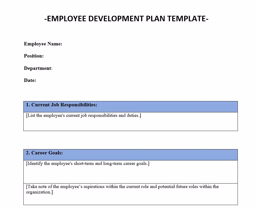 employee development plan template for staff development ideas.